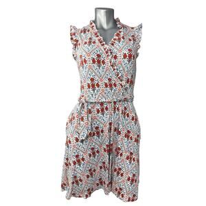 Boden Red and White Floral Wrap Mini Dress